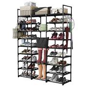 LANTUS Étagère à Chaussures à 9 Niveaux DIY en métal 50-55 Paires de Rangement de Chaussures avec Crochets pour Salon, Dressing et Couloir - Noir-127 * 30 * 58cm 9 Couches et 3 colonnes