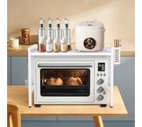 LANTUS Étagère Extensible pour Four à Micro Ondes avec Crochets de Suspension Support à Micro-Ondes Organisateur de Rangement de Cuisine-42-68 * 36 * 46cm + Blanc