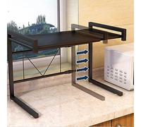 LANTUS Étagère Extensible pour Four à Micro Ondes avec Crochets de Suspension Support à Micro-Ondes Organisateur de Rangement de Cuisine-42 cm (40-65 cm) - Noir