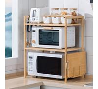 LANTUS Étagère Extensible pour Micro- Ajustable Etagere Rangement,en Bambou,Étagère à Micro-Ondes,avec 4 Crochets Et Support de Planche à Découper-52 * 37 * 65 cm-3 Couches