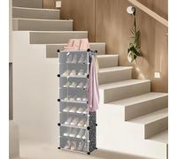 LANTUS Étagère Modulable en Plastique,Étagère à Chaussures avec 8 Compartiments, Boîte à Chaussures, Armoire à Chaussures, Compartiment de 44 x 32 x 126 cm (Noir)