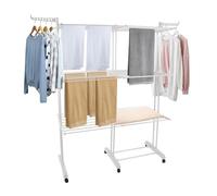 LANTUS Etendage à Linge - Matériau: Tubes en Acier Inoxydable - Charge maximale: 7 kg par Barre de Support, avec Ailes et Barre supérieure,49 x (75-132) x 170 cm (Blanc + Tuyau Blanc)