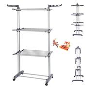 LANTUS Etendage à Linge - Matériau: Tubes en Acier Inoxydable - Charge maximale: 7 kg par Barre de Support, avec Ailes et Barre supérieure,(75-126) x 64 x 170 cm - Gris argenté