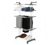 LANTUS Etendage à Linge - Matériau: Tubes en Acier Inoxydable - Charge maximale: 7 kg par Barre de Support, avec Ailes et Barre supérieure,75 x 64 x 170 cm (Gris + Tige Blanche)