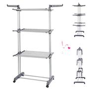 LANTUS Étendoir à Linge Pliable,Séchoir à Linge, Tour de Séchage, Étendoir Vertical 3/4 Niveaux, Sèche-Linge Gain de Place pour Balcon,(75-126) x 64 x 170 cm - Gris argenté