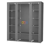 LANTUS Garde-Robe Organisateur de Stockage de vêtements Armoire Toile,Armoire de Rangement en Tissu Textile Pliable avec Tringle à vêtements,Porte-Manteau,172 * 134 * 43cm-Gris