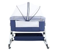 LANTUS Lit Bébé Cododo - Berceau Cododo Bébé avec Matelas, Mode Bascule pour Bercer Bébé, Côté Repliable, Hauteur Réglable, Fenêtres en Filet, 6 Niveaux(100-115cm)-80 x 40 x 100-116 cm (Bleu Marine)