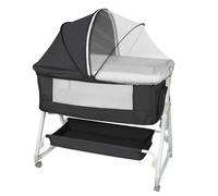 LANTUS Lit Cododo Bébé 3 en 1, Berceau Cododo avec Matelas et Moustiquaire, Berceau Bébé, Capacité de Charge 50KG, Compact en 3 Secondes, Facile à Transporter, 92 * 52 * 106-118cm-Noir