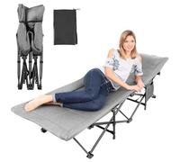 LANTUS Lit de Camp Pliable avec Matelas Pochette 150 kg Charge Pliant 1 Personne Longueur 190 cm - Cadre en Métal pour Extérieur Voyage Pêche Randonnée Maison Jardin - 190 cm - Gris