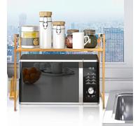LANTUS Micro-Ondes Rack, 2 Couches Support de Four à Micro-Ondes en Bambou, Ajustable Etagere Rangement Cuisine avec 4 Crochets Et Support de Planche à Découper-52 * 30 * 35cm-2 Couche