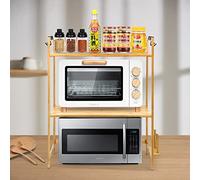 LANTUS Micro-Ondes Rack, 3 Couches Support de Four à Micro-Ondes en Bambou, Ajustable Etagere Rangement Cuisine avec 4 Crochets Et Support de Planche à Découper-52 * 37 * 65cm-3 Couches