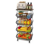 LANTUS Panier de Fruits et Legumes avec Roues, Support Utilitaire de Panier de Fruits Roulant empilable à 5 Niveaux, Panier a Legumes pour la Cuisine, Garde-Manger,Les Toilettes 40 * 30 * 94cm