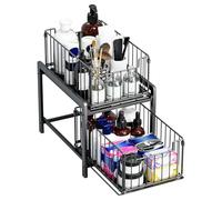 LANTUS Rangements sous Evier 2 Niveaux Organisateur Coulissant,Paniers Coulissants, Empilable,Étagères pour Placard Meuble Cuisine Salle Bain,26 x 37 x 38,5 cm (Noir)