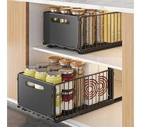 LANTUS Rangements sous Evier 2 Niveaux Organisateur Coulissant,Paniers Coulissants, Empilable,Étagères pour Placard Meuble Cuisine Salle Bain,Noir - 38 x 25 x 19 cm (2 pc)