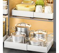 LANTUS Rangements sous Evier, Coulissant Tiroir Étagères pour Placard Meuble Cuisine Salle BainPanier Coulissan pour Cuisine,Garde-Manger, Deux (32-52 x 42 x 7,5 cm) Blanches