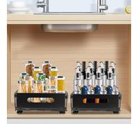 LANTUS Rangements sous Evier, Coulissant Tiroir Étagères pour Placard Meuble Cuisine Salle BainPanier Coulissan pour Cuisine, Garde-Manger, Noir - 38 x 25 x 10 cm (2 pc)