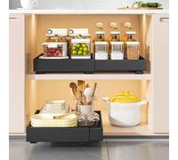 LANTUS Rangements sous Evier, Coulissant Tiroir Étagères pour Placard Meuble Cuisine Salle BainPanier Coulissan pour Cuisine,Garde-Manger, Deux (32-52 x 42 x 7,5 cm) Noires