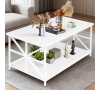 LANTUS Table Basse Bois,Table de Salon,Table à Manger, Moderne de Salon,avec 2 Niveaux Rangement,X-Frame Métallique Pieds et Tray Design,100 * 52 * 47,5cm (C)