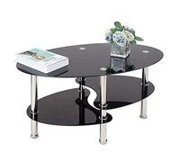 LANTUS Table Basse en Trempé Verre Simple et élégante/Salon avec Pieds en Métal, Ensemble degigogne Ronde, avec 2 étagères 90x50x43 cm (Noir Pur)