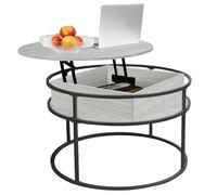 LANTUS Table Basse Relevable,Table d'Appoint Ronde à 2 NiveauxBout de Canapé Ronde Guéridon, Style Moderne, Petite Multifonction pour Canapé, lit,80 x 80 x 47 cm (Bois Clair et Noir)