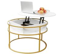 LANTUS Table Basse Relevable,Table d'Appoint Ronde à 2 NiveauxBout de Canapé Ronde Guéridon, Style Moderne, Petite Multifonction pour Canapé, lit,80 x 80 x 47 cm (Blanc et doré)