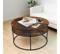LANTUS Table Basse Relevable,Table d'Appoint Ronde à 2 NiveauxBout de Canapé Ronde Guéridon, Style Moderne, Petite Multifonction pour Canapé, lit,80 x 80 x 47 cm (Marron et Noir)