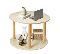LANTUS Table d'Appoint Ronde à 2 Niveaux,Bout de Canapé Ronde Guéridon, Style Moderne, Table de lit, Petite Multifonction pour Canapé, lit,60 x 60 x 53 cm (Érable Blanc)