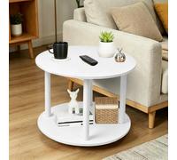 LANTUS Table d'Appoint Ronde à 2 Niveaux,Bout de Canapé Ronde Guéridon, Style Moderne, Table de lit, Petite Multifonction pour Canapé, lit,60 x 60 x 53 cm (Blanc)