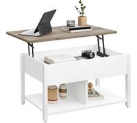 LANTUS Table de Salon Basse 3 en 1 avec Compartiments Cachés et Étagère Ouverte, Table Basse Relevable et Extensible, Table à Manger 4-8 Personnes avec Plateau Pliable, 90 * 48 * 62cm (A)