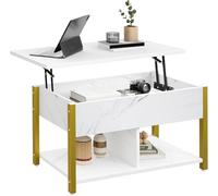 LANTUS Table de Salon Basse 3 en 1 avec Compartiments Cachés et Étagère Ouverte, Table Basse Relevable et Extensible, Table à Manger 4-8 Personnes avec Plateau Pliable, 90 * 48 * 62cm (B)