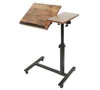 LANTUS Table Ordinateur Portable Hauteur réglable XL Support avec 4 roulettes tablettes, Support de Lecture Roulant, Plateau Inclinable Pivotant à 360° (60 x 34,5 x 58/90 cm (Marron))