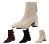 Lanunlly Bottines Chelsea élégantes et originales pour femme avec talon cowboy, beige, 35 EU