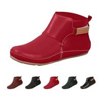 Lanunlly Bottines plates et courtes pour femme Cowboy Chelsea Vintage Botte confortable Bottine élégante Chaussures originales Bottes antidérapantes pour fête rétro pour automne hiver printemps, rouge