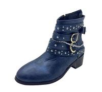 Lanunlly Bottines pour femme à talons courts Chelsea Vintage Botin Cowboy Fiesta Chaussures originales Bottes confortables Bottes antidérapantes élégantes rétro pour automne hiver printemps, bleu, 43