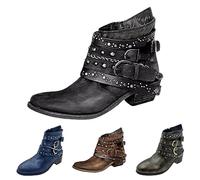 Lanunlly Bottines pour femme à talons courts Chelsea Vintage Botin Cowboy Fiesta Chaussures originales Bottes confortables Bottes antidérapantes élégantes rétro pour automne hiver printemps, Noir , 42