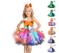 Lanunlly Robe d'Halloween pour fille citrouille en tulle sans manches avec serre-tête os pour carnaval, fêtes, tours ou traitements d'anniversaire, fêtes