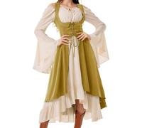 Lanunlly Robe Femme Rétro Médiévale Manches Trompettes Costume Renaissance