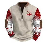 Lanunlly Sweat-shirt de Noël à manches longues pour homme avec fermeture éclair et motif renne amusant, beige, M