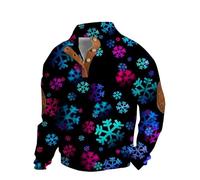 Lanunlly Sweat-shirt de Noël pour homme, sweatshirts sans capuche, t-shirt de Noël amusant, manches longues, pullover de Noël avec boutons, pull de Noël vintage, Noir , XXXL