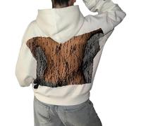 Lanunlly Sweatshirt à capuche à manches longues et élégant en maille transparente pour femme, blanc, XS