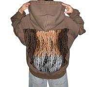 Lanunlly Sweatshirt à capuche à manches longues et élégant en maille transparente pour femme, Marron, XS