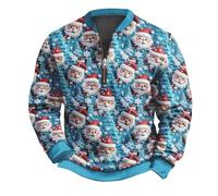 Lanunlly Sweatshirt de Noël à manches longues pour homme avec fermeture éclair et inscription « Père Noël », bleu, L