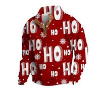 Lanunlly Sweatshirt de Noël pour homme Sweat à capuche pour homme Motif renne amusant à manches longues Pulls de Noël Boutons Pull de Noël basique, rouge, XXXL