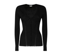 Lanvin - Gilet noir en soie côtelée à col en V - Femme - Pulls - Noir - Taille: 42 FR