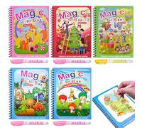Lanvixo Livre de Coloriage a L’Eau, 5 Pièces Réutilisable Livre de Dessin Coloriage Peinture Magique de l'eau Magic Water Book avec 5 Stylos à Eau pour Enfants Filles Garçons, B