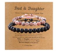 LANWLOSI Bracelet assorti père et fille pour 2 personnes - Bracelet réglable en perles d'agate noire zèbre rose - Cadeau d'anniversaire pour père et fille, L, Zinc, Pas de gemme