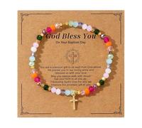 LANWLOSI Bracelet Jésus pour femme avec inscription « God Bless You Jesus Loves You » - Bracelets croisés - Bracelet religieux catholique - Bracelet de perles - Cadeau de baptême chrétien pour fille