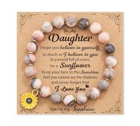 LANWLOSI Bracelets d'amitié en pierre naturelle avec motif tournesol pour fille, petite-fille, nièce, amie, sœur, Large, Pierre, Quartz rose