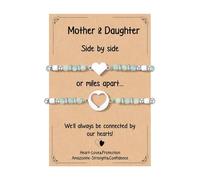LANWLOSI Ensemble de bracelets pour mère et fille, bracelets assortis en forme de cœur pour maman et moi, bracelet en perles d'amazonite naturelle, cadeau d'anniversaire de fête des mères pour mère et