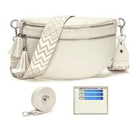 LANXINGLUO Sac Banane Femme bandoulière Sacs Banane Ville Sacs bandoulière Femme avec Compartiment pour Cartes de crédit et 2 bandoulières Beige